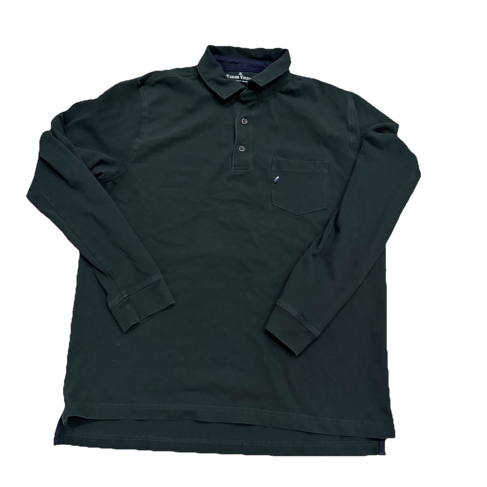 Tailor Vintage Mens Hunter Green Long Sleeve Polo Shirt Size XL